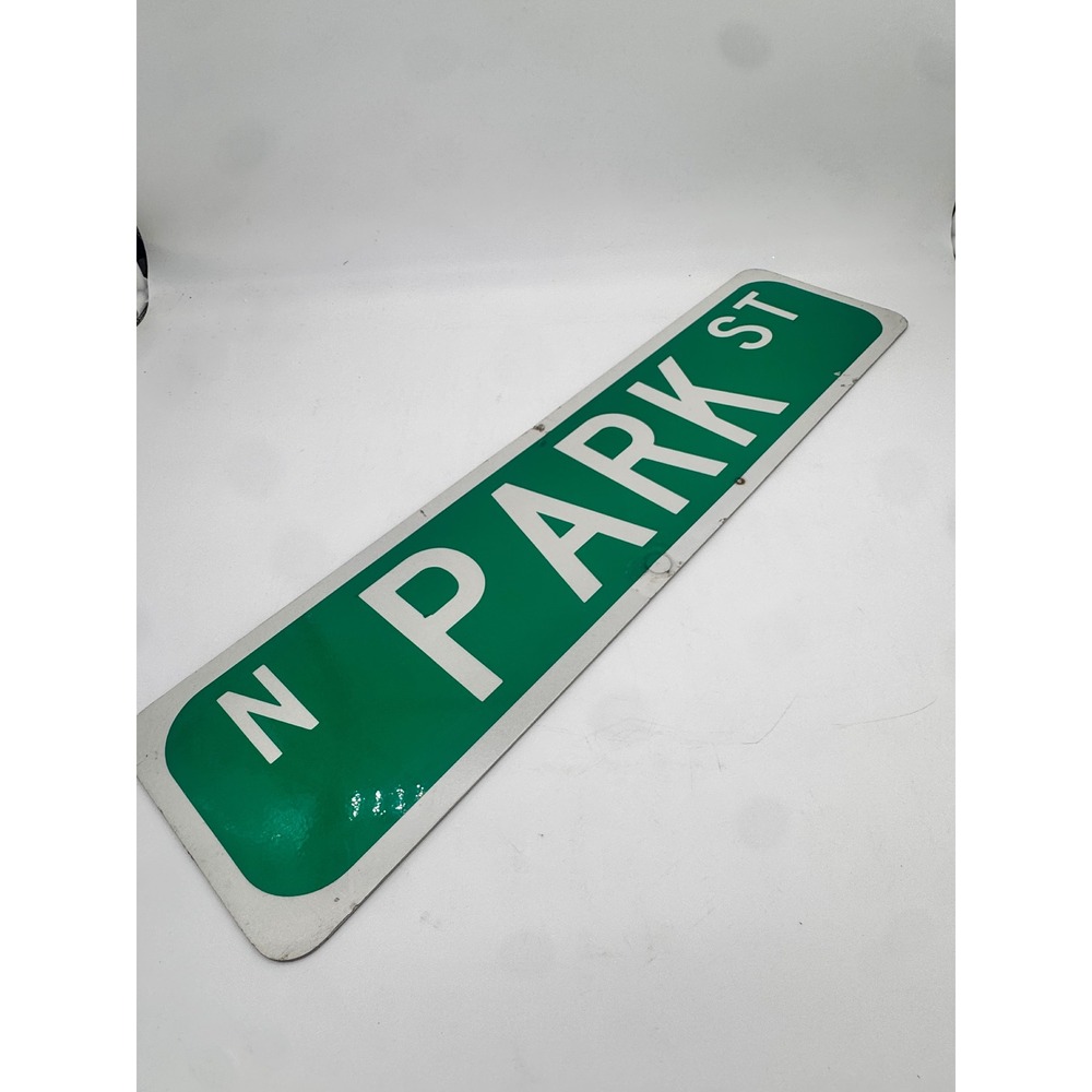 Authentic N. Park ST. Metal City Street Sign Green White 24x6 Industrial Decor
